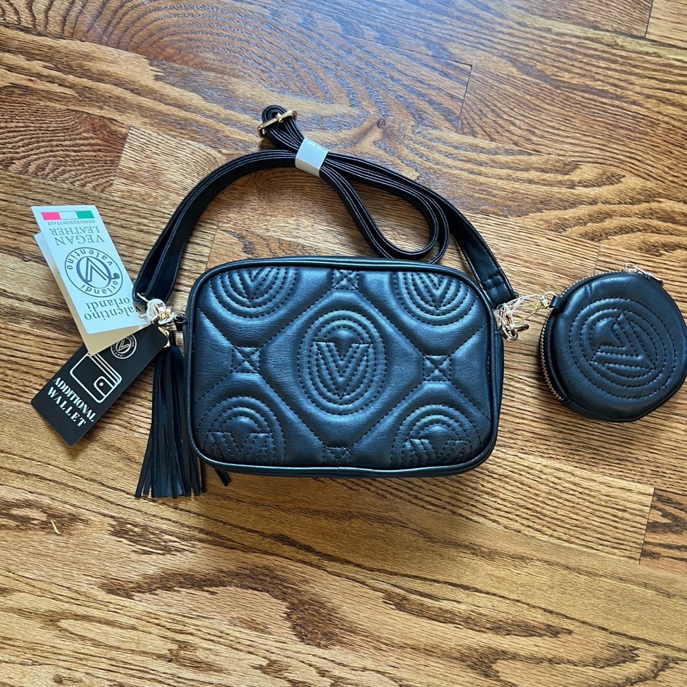Valentino Orlandi Black Quilted Vegan Leather Crossbody Bag Women NWT One Size